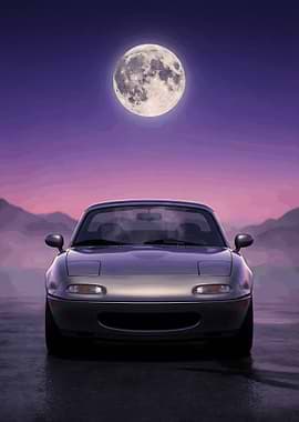 Lightweight MX5 Miata Car Under Full Moon