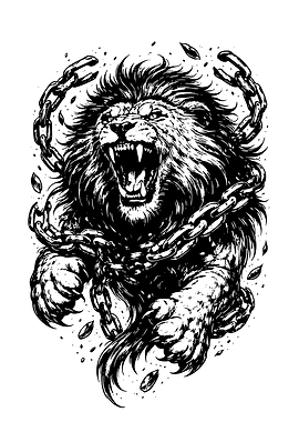 Fierce Lion Breaking Chains