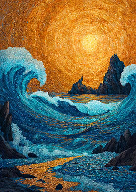 Textured Ocean Waves Rocky Coast