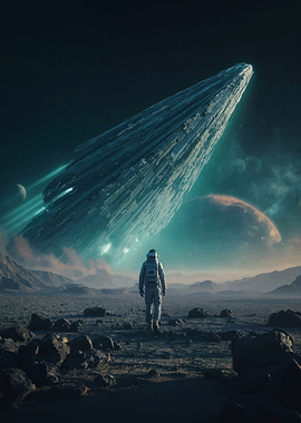 Astronaut encounters alien spacecraft