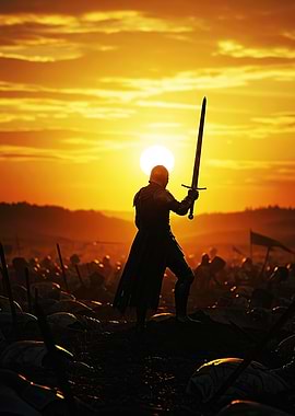Knight Standing Victorious Over Battlefield