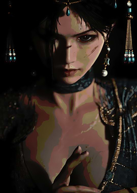 Mysterious Woman with Ornate Jewelry