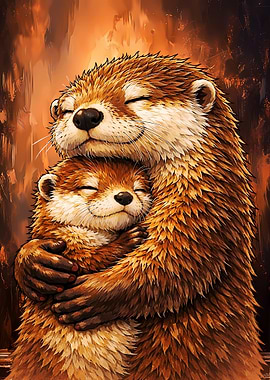 Two Otters Hugging