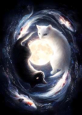 Yin Yang Cats and Koi Fish