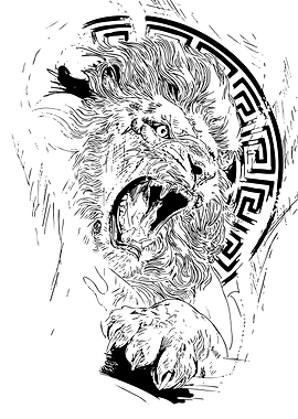 Roaring Lion with Greek Key Border