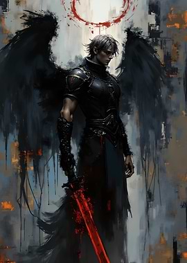 Dark Angel with Fiery Sword