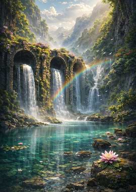 Waterfall Archway with Rainbow