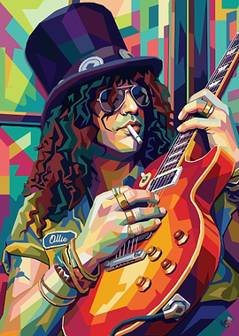 Slash Playing Guitar in Pop Art Style