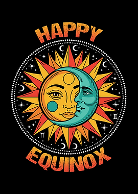Happy Equinox Sun and Moon Art