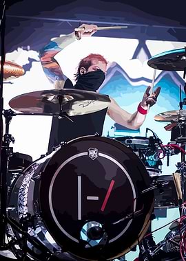 Drummer with Mask and Tattoos