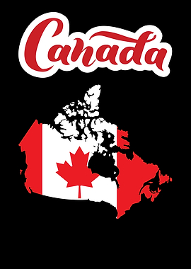 Canada Map with Flag and Text