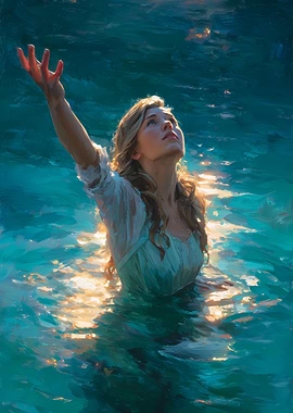 Woman reaching up from water