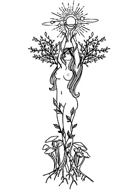 Naked Woman with Sun and Plants