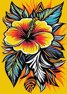 Vibrant Hibiscus Flower Illustration