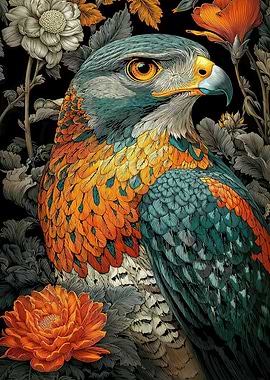 Majestic Falcon Amidst Floral Background