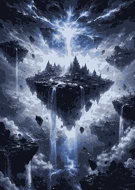 Floating Islands with Waterfalls and Lightning