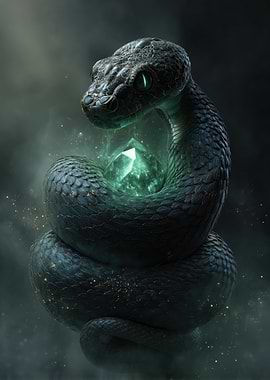 Mystical Snake with Emerald Crystal