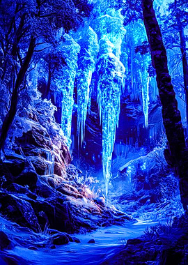 Enchanted Winter Forest with Icicles