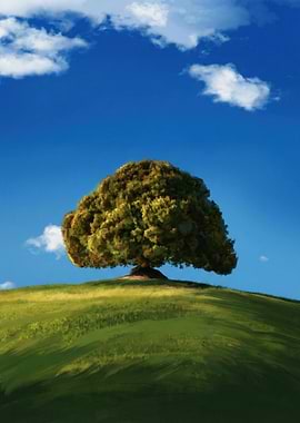 Solitary Tree on a Grassy Hill