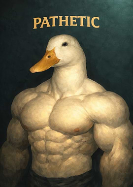 Muscular Duck with 'Pathetic' Text