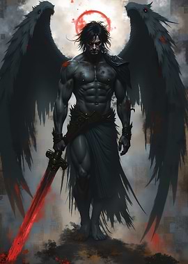 Dark Angel with Bloody Sword