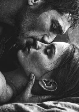 Romantic Black White Couple Kiss