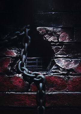Chains in a dark brick wall opening