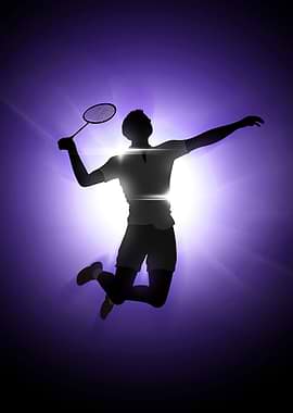 Badminton Player Silhouette Jumping