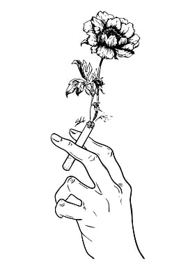 Hand holding a smoking flower