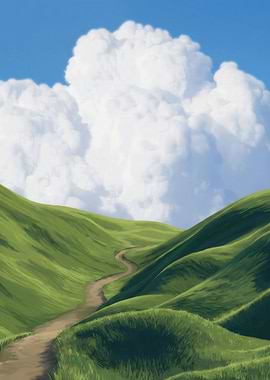 Rolling Green Hills and Path