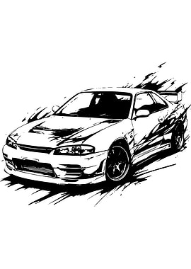 Black and White Sports Car Illustration