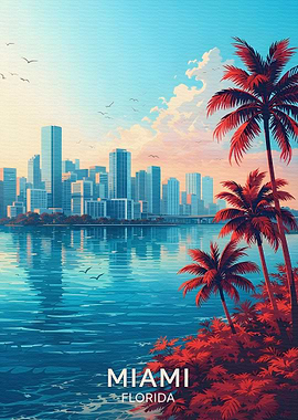Miami Skyline with Palm Trees