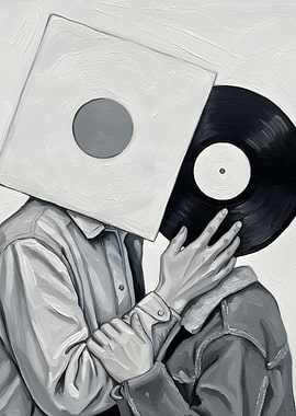 Vinyl Record Couple Painting