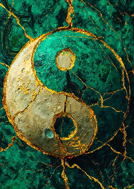 Cracked Marble Gold Yin Yang