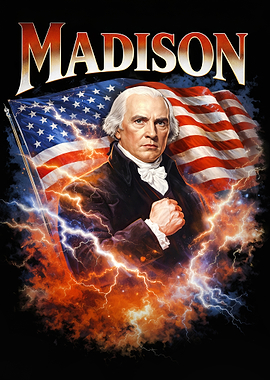 James Madison– U.S. President Patriotic American Flag Portrait Wall Art
