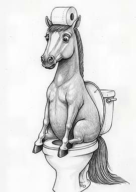 Horse on a Toilet with Toilet Paper