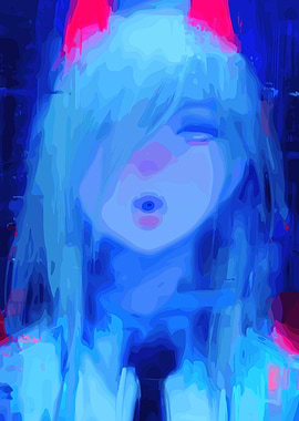 Anime Girl with Blue and Pink Hues