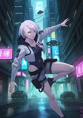 Cyberpunk Anime Girl in Neon City