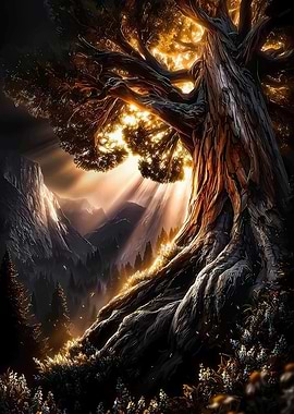 Majestic Ancient Tree in Mountain Valley