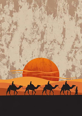 Desert Caravan at Sunset