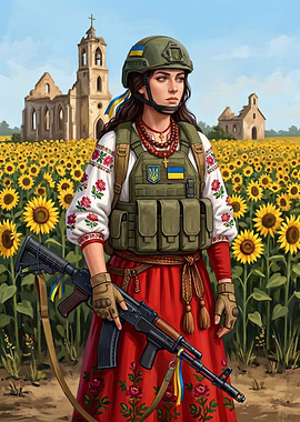 Ukrainian Woman Soldier in Sunflower Field Ukraine