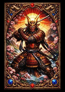Samurai Warrior in Stained Glass
