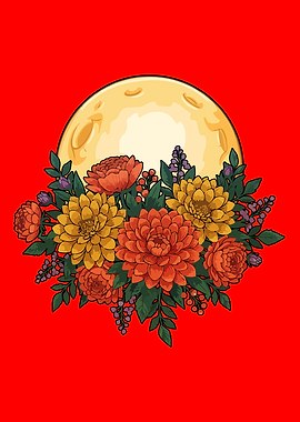 Floral arrangement with moon