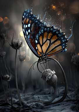 Magical Butterfly on a Wilted Flower
