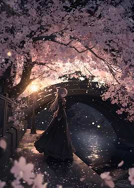 Anime Girl Under Cherry Blossoms