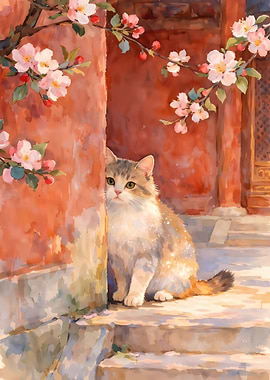 Cat in a Floral Setting