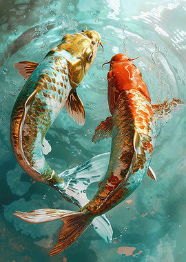 Two Koi Fish Swimming in Water