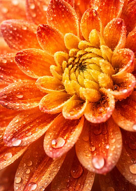 Orange Dahlia With Water Droplets