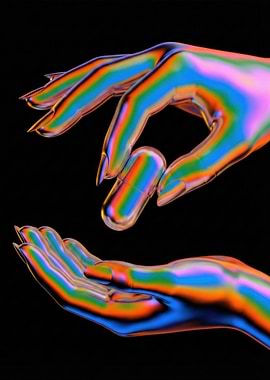 Iridescent Hands Holding a Pill