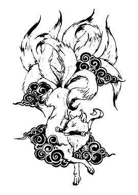 Nine-Tailed Fox with Scroll